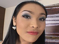 Asian shemale Fanta strokes her big cock off