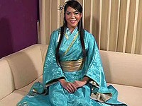 Sexy ladyboy dressed in a geisha outfit masturbates