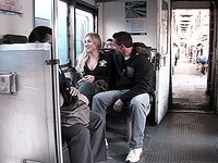 Guy picks up a tgirl and does her on the train