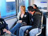 LuLu trading blowjobs with her man on a public train